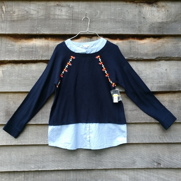 Crown & Ivy Knit with Blouse Navy/w/Stripes NWT- M - Picture 2 of 15